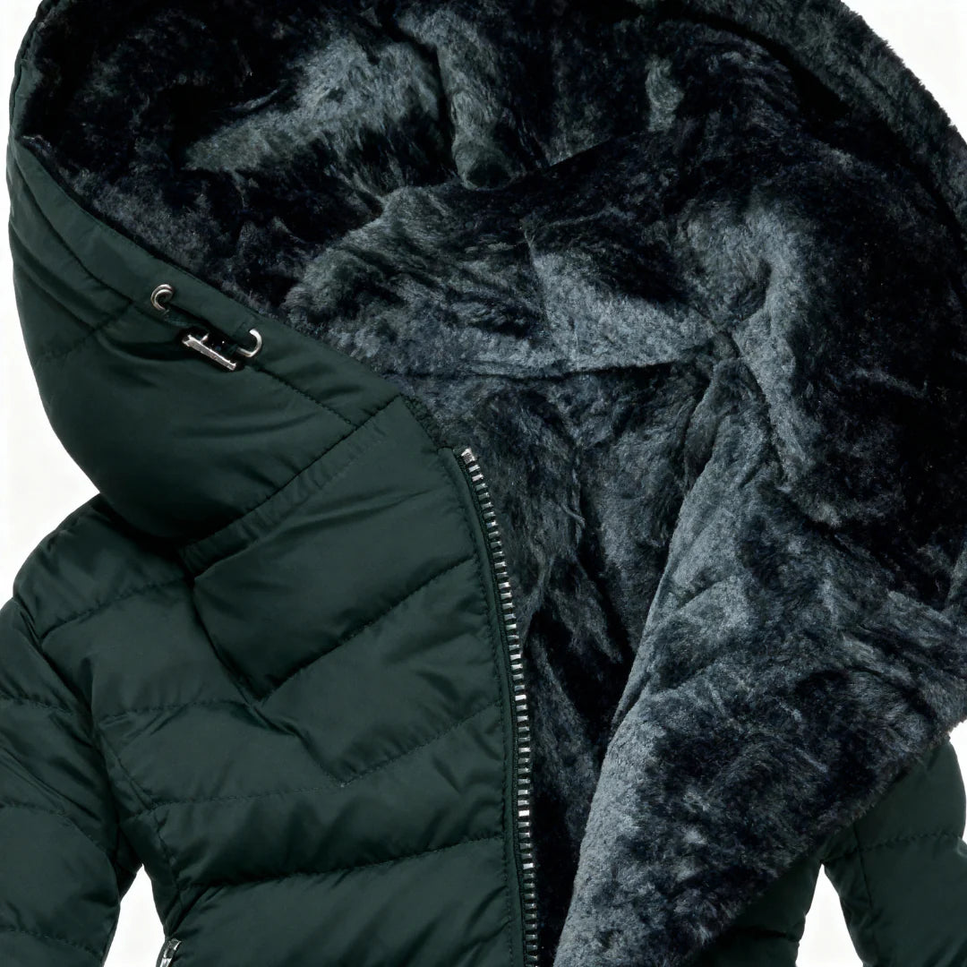 The Sora — Quilted Puffer with Rabbit Fur Collar