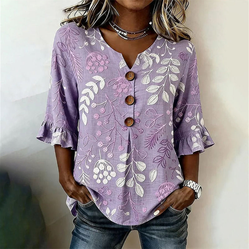 Blouse à imprimé feuille vintage