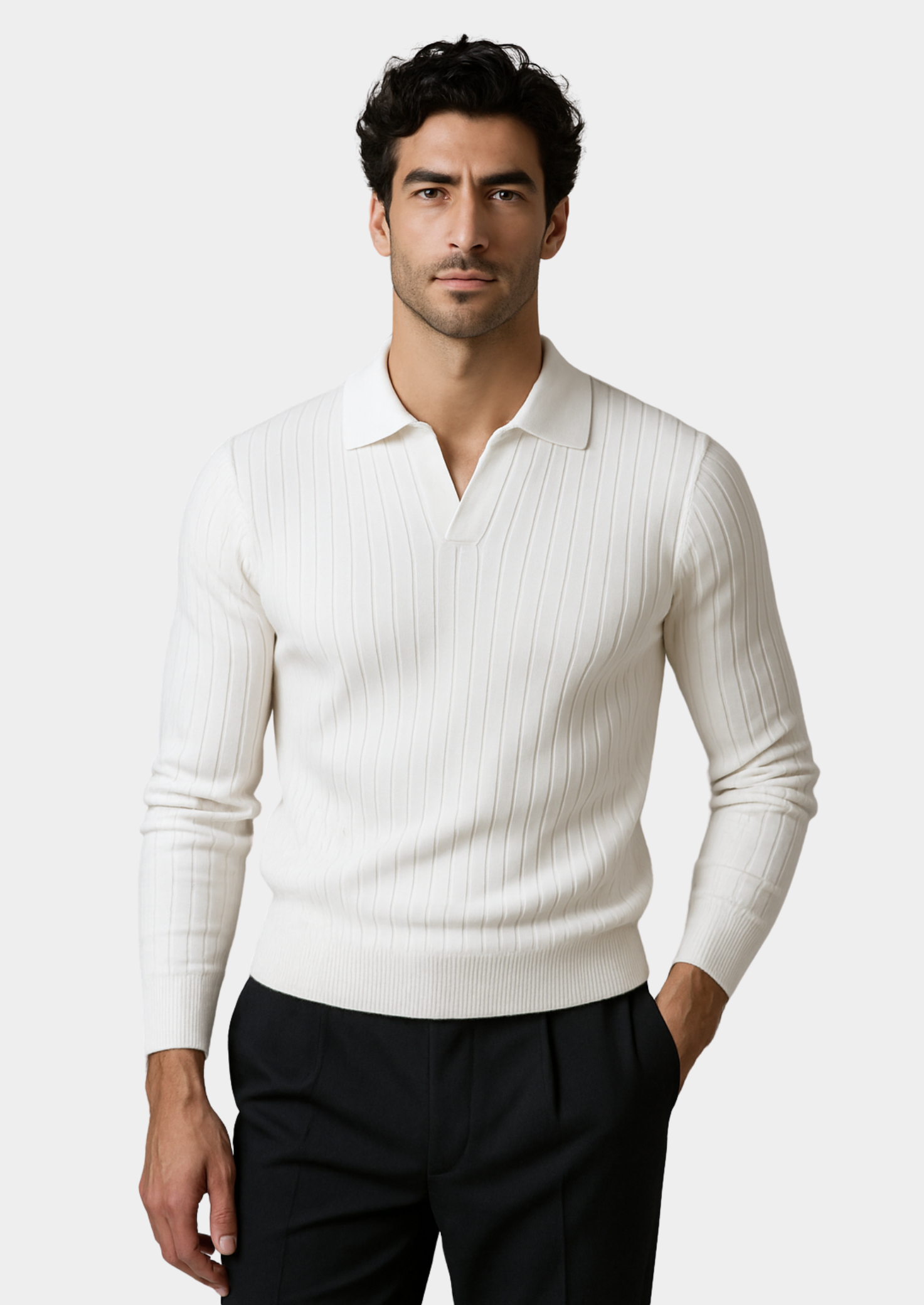 Polo blanc côtelé sans boutons