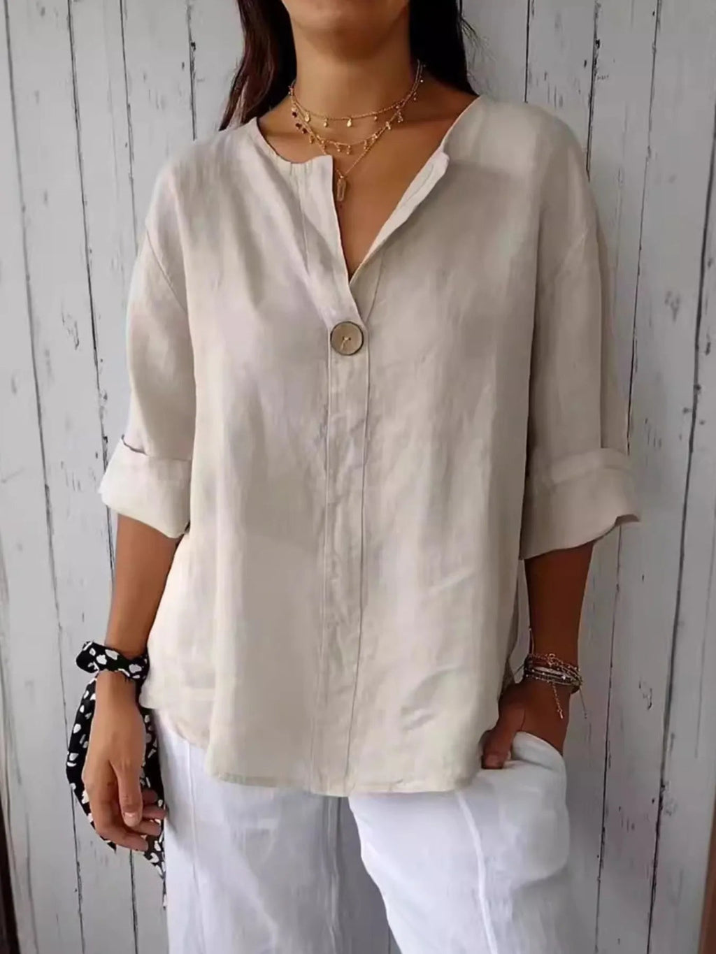 The Norah — Chalk Linen-Blend Blouse