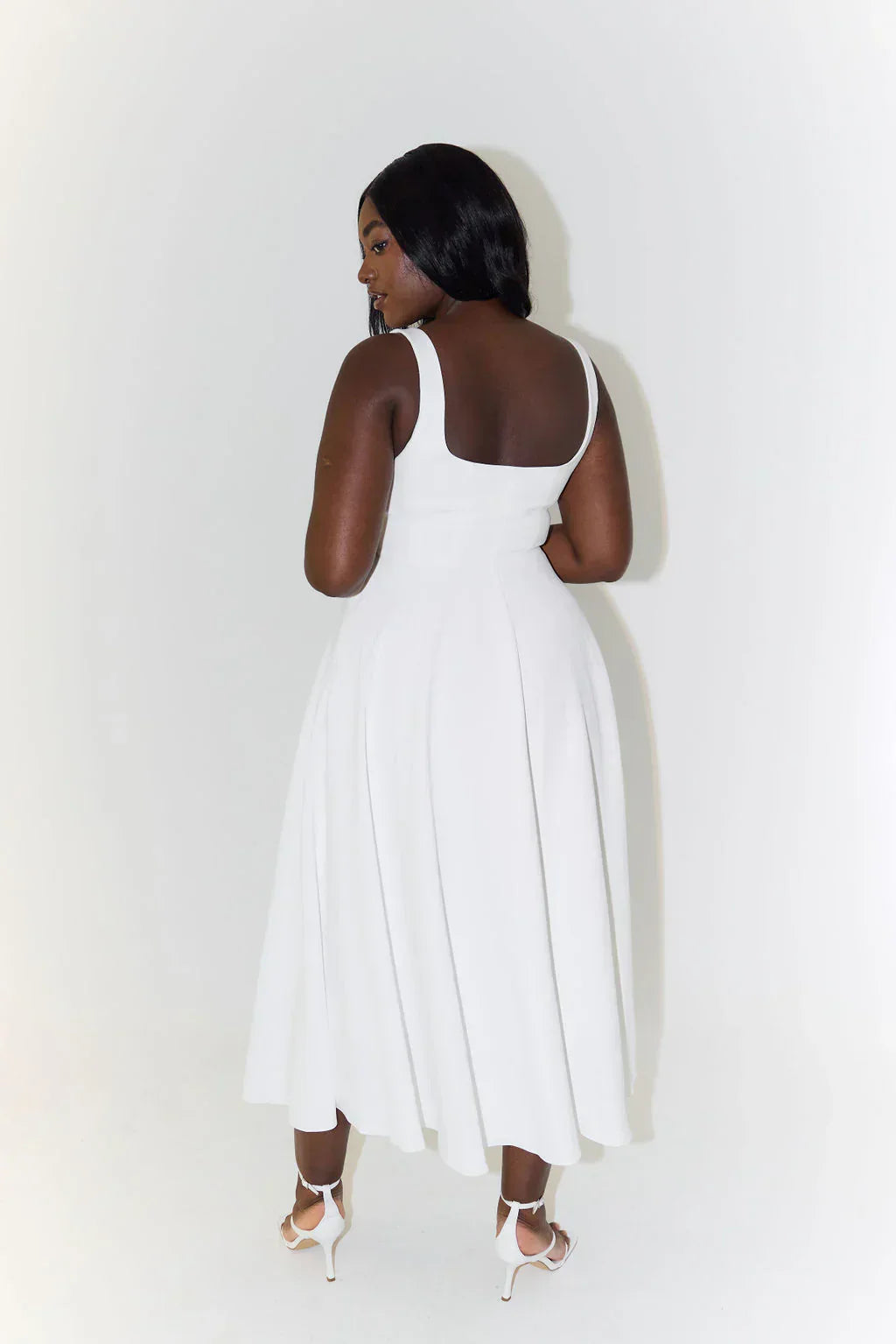 The Elara Midi — Noir Square Neck Dress