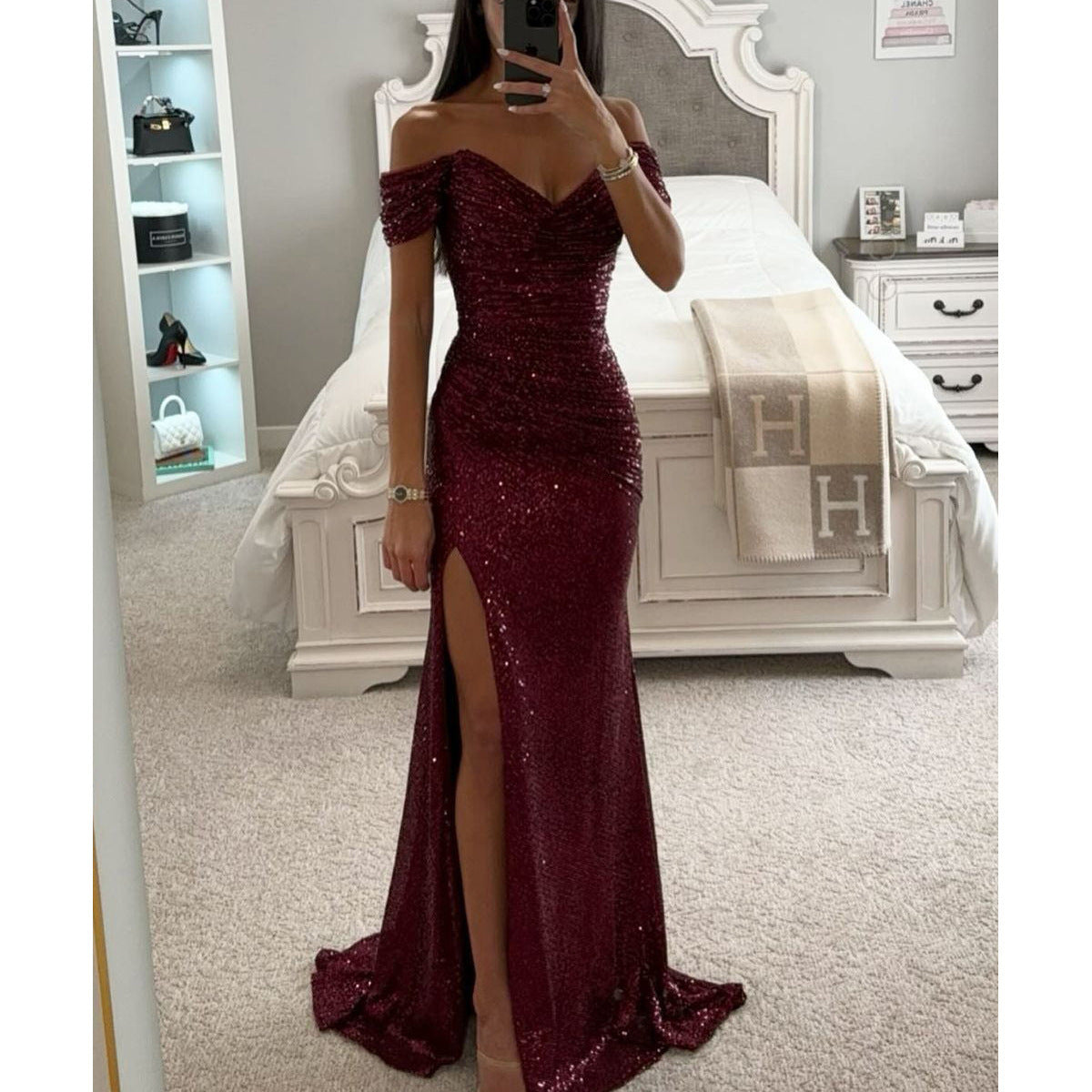 Zelia Gown — Wine Garnet Sequin
