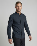The Kaede — Indigo Linen Band-Collar Shirt