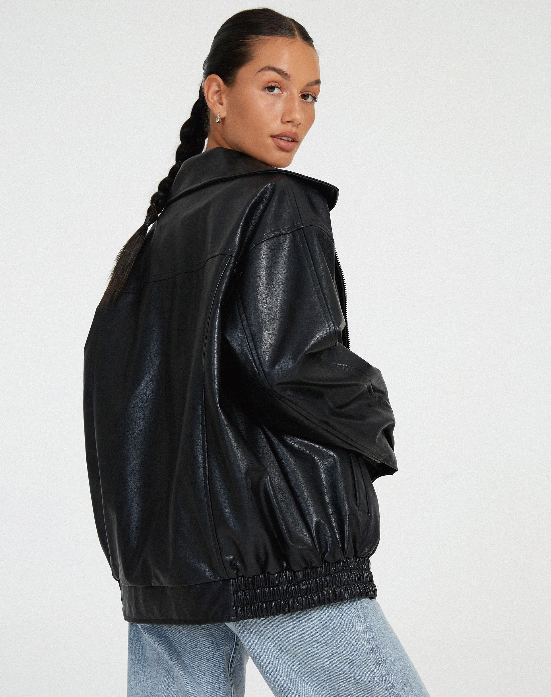 Tova — Bitter Chocolate Oversized Leather Jacket
