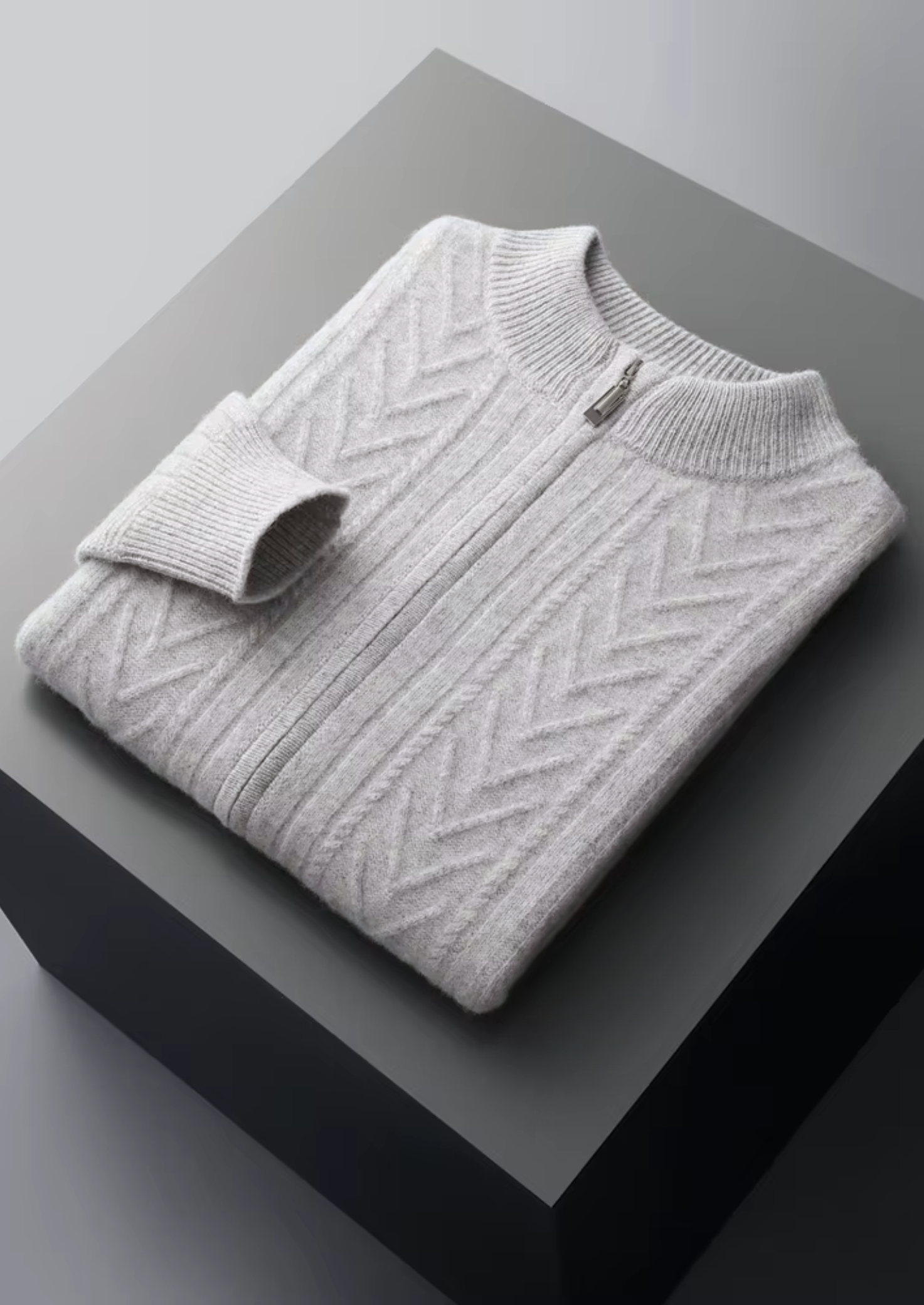 Cardigan zippé à motifs en pure laine mérinos extra-fine