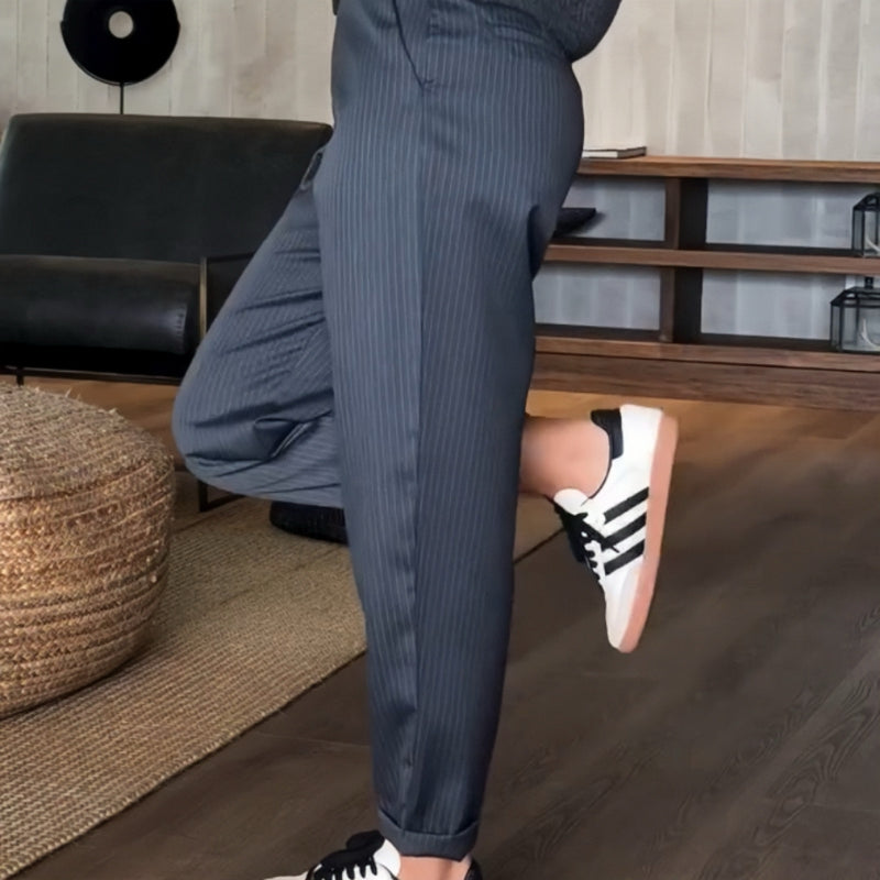 Silja Trousers — Slate Straight-Leg Tailoring