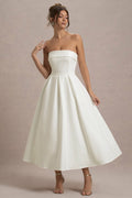 ANNE | Robe mi-longue chic avec encolure décolletée épaules nues