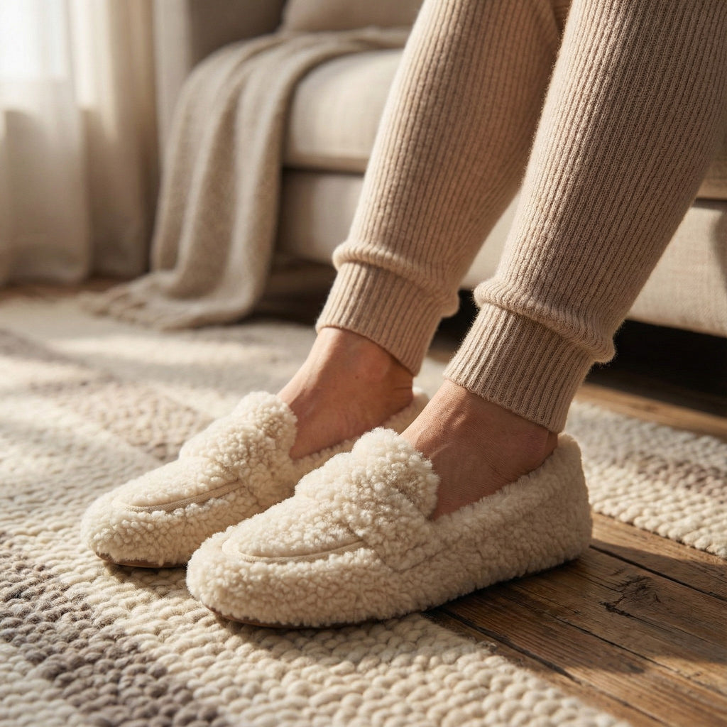 The Elara — Taupe Plush Moccasins