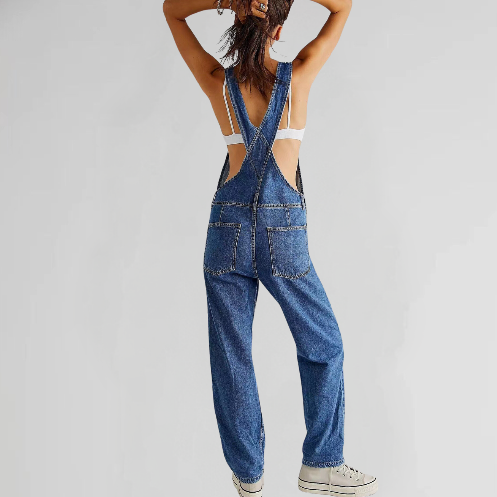 Valeria Overalls — Midnight Denim Cross-Back