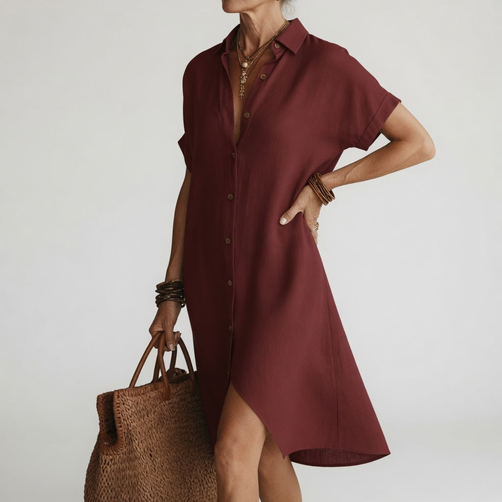 Timéa™ — Robe-chemise midi parisienne stylée et respirante