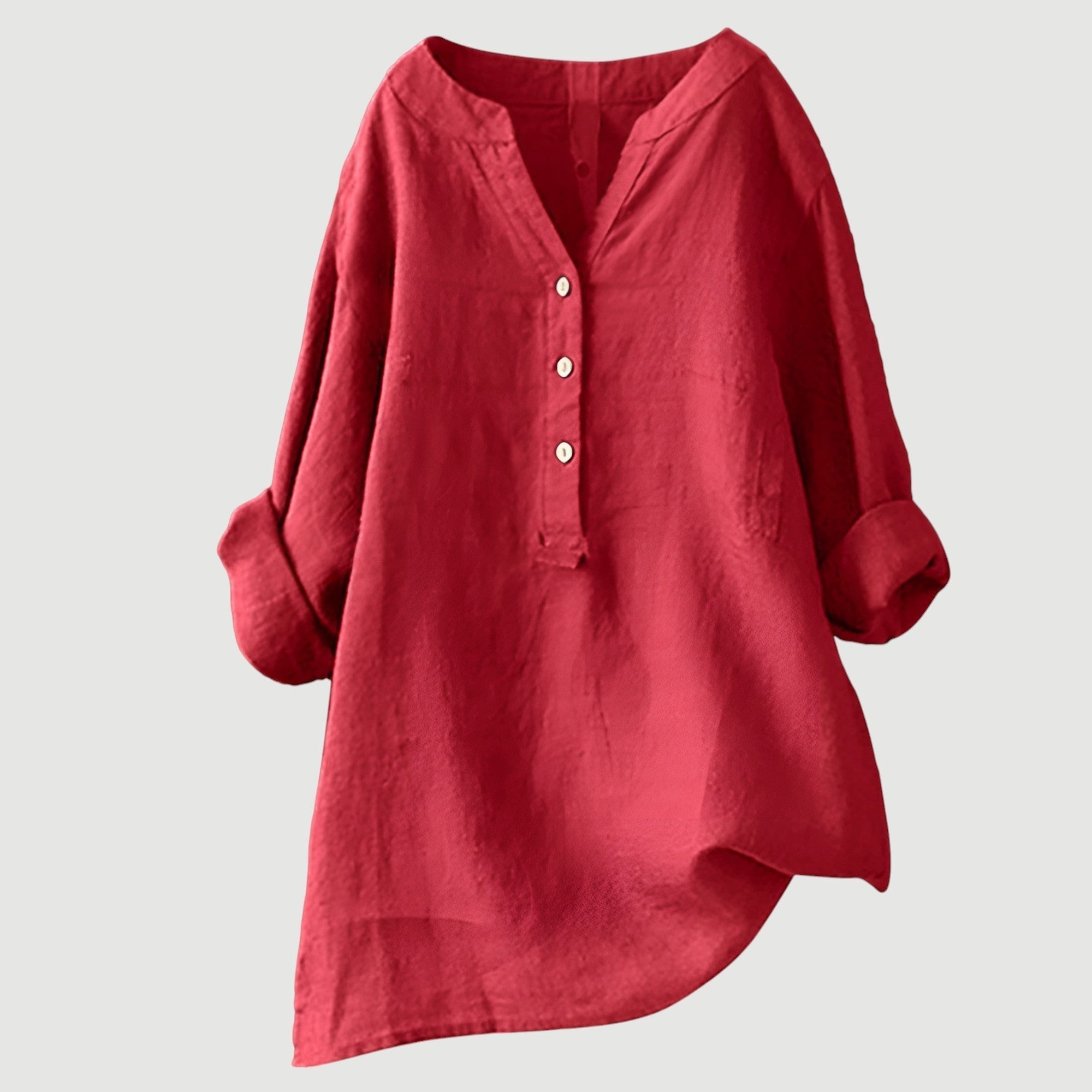 The Signe — Linen Roll-Sleeve Blouse