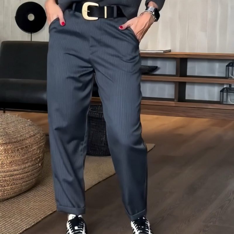 Silja Trousers — Slate Straight-Leg Tailoring