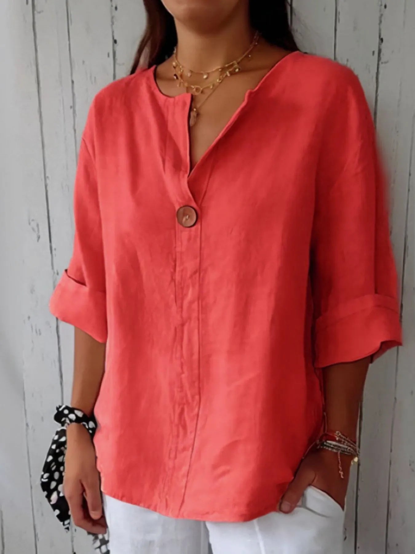 The Norah — Chalk Linen-Blend Blouse