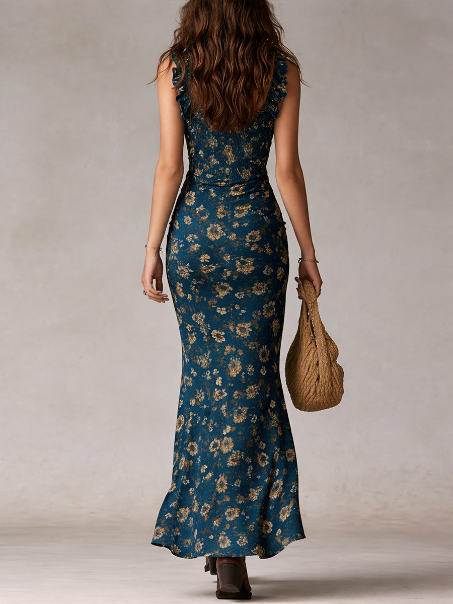 Maya™ | Robe Maxi Vintage Bohème à Manches Volantées avec Fente Haute