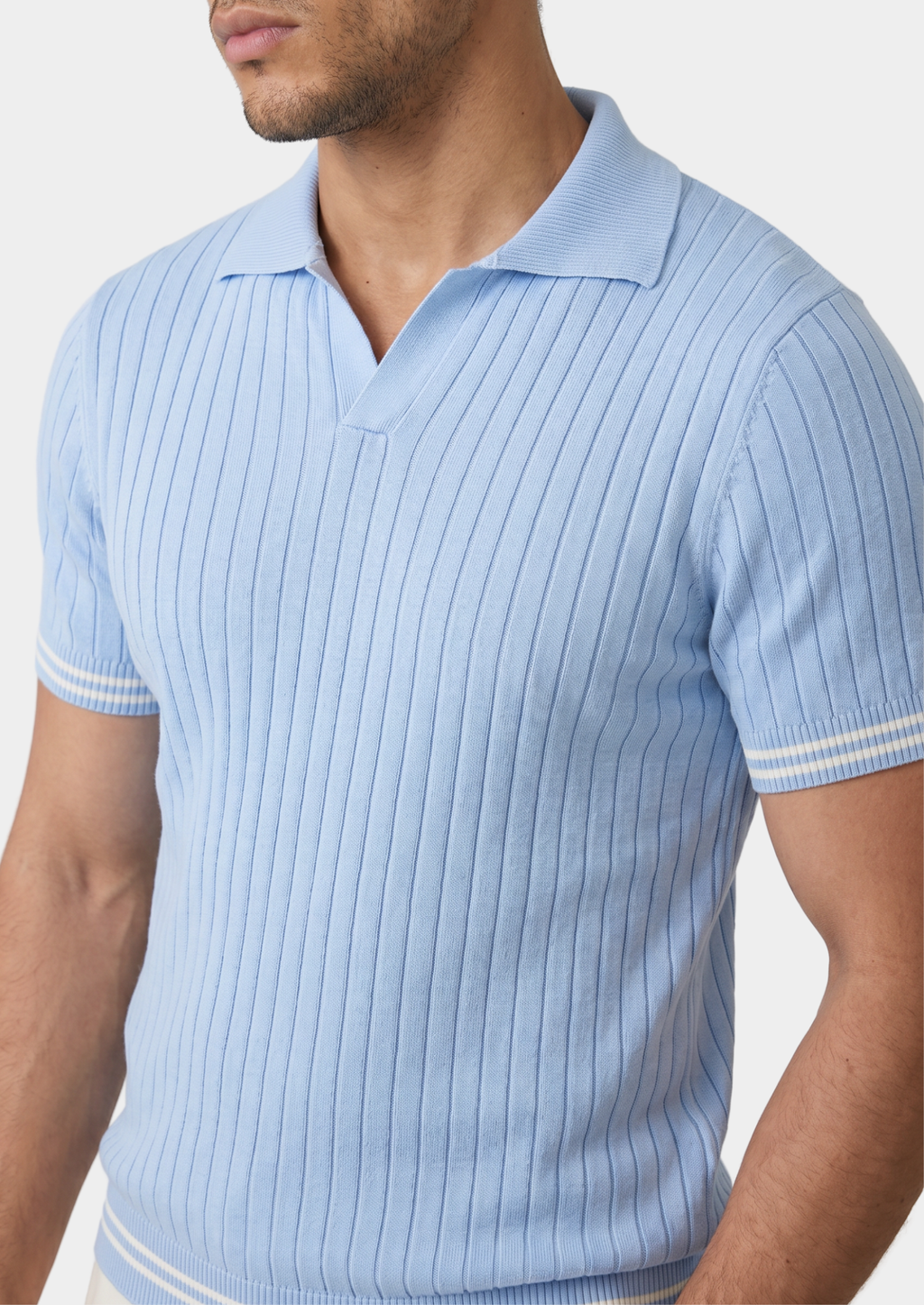 Polo côtelé bleu clair PIERRE sans boutons