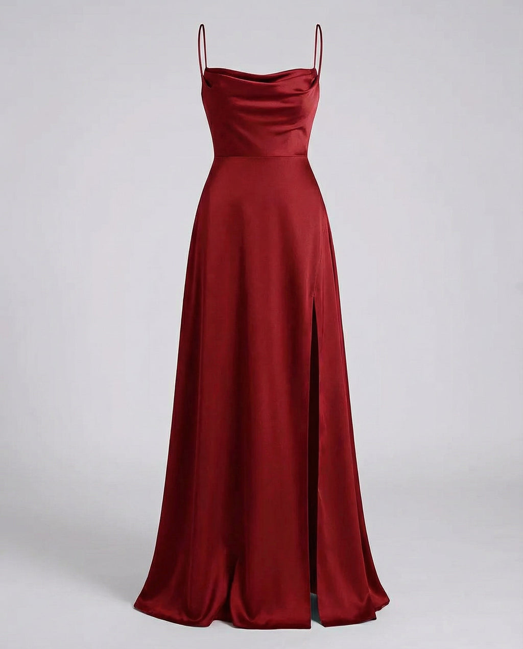 The Elara — Crimson Satin Maxi Dress