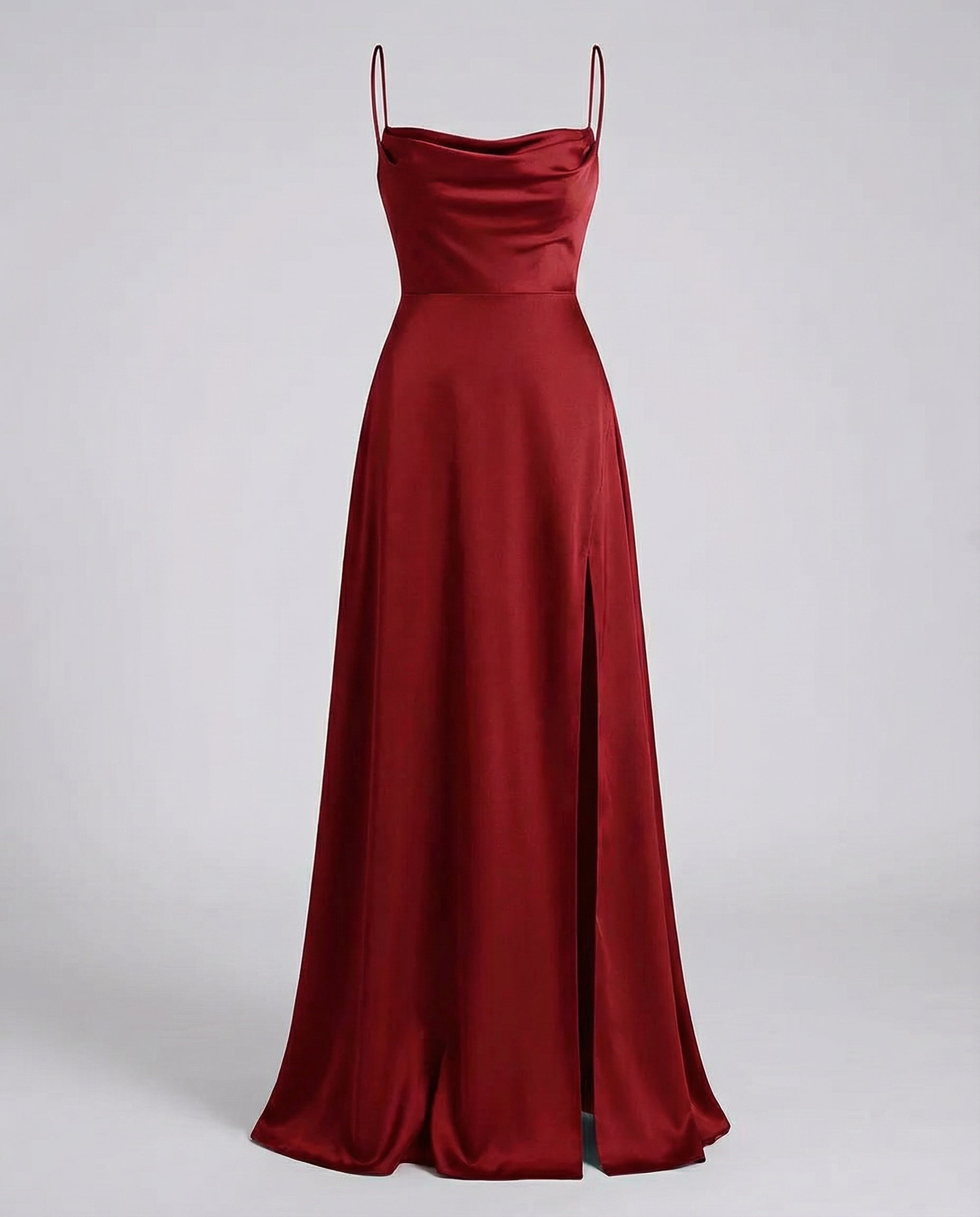 The Elara — Crimson Satin Maxi Dress