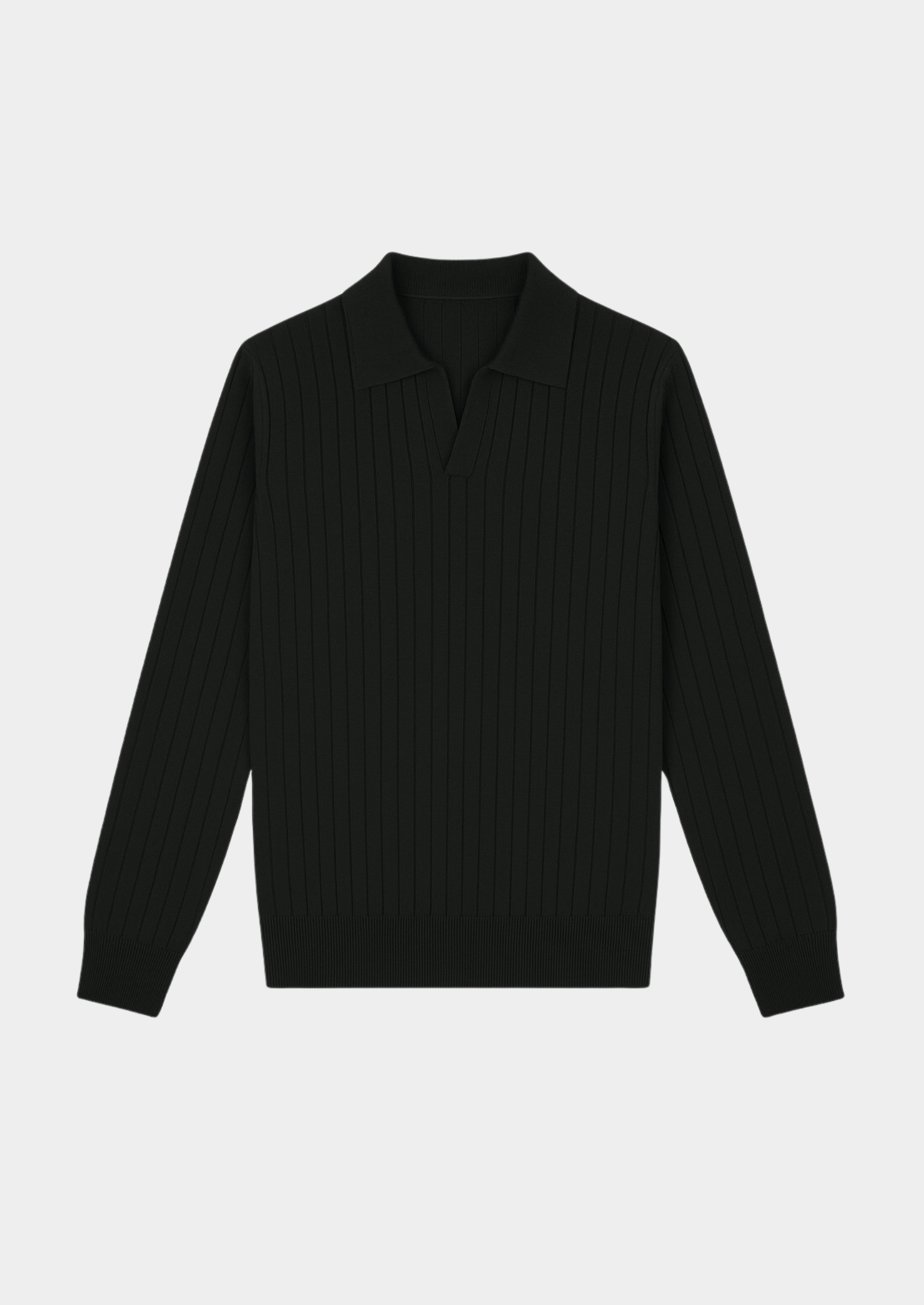 Polo noir sans boutons avec texture côtelée