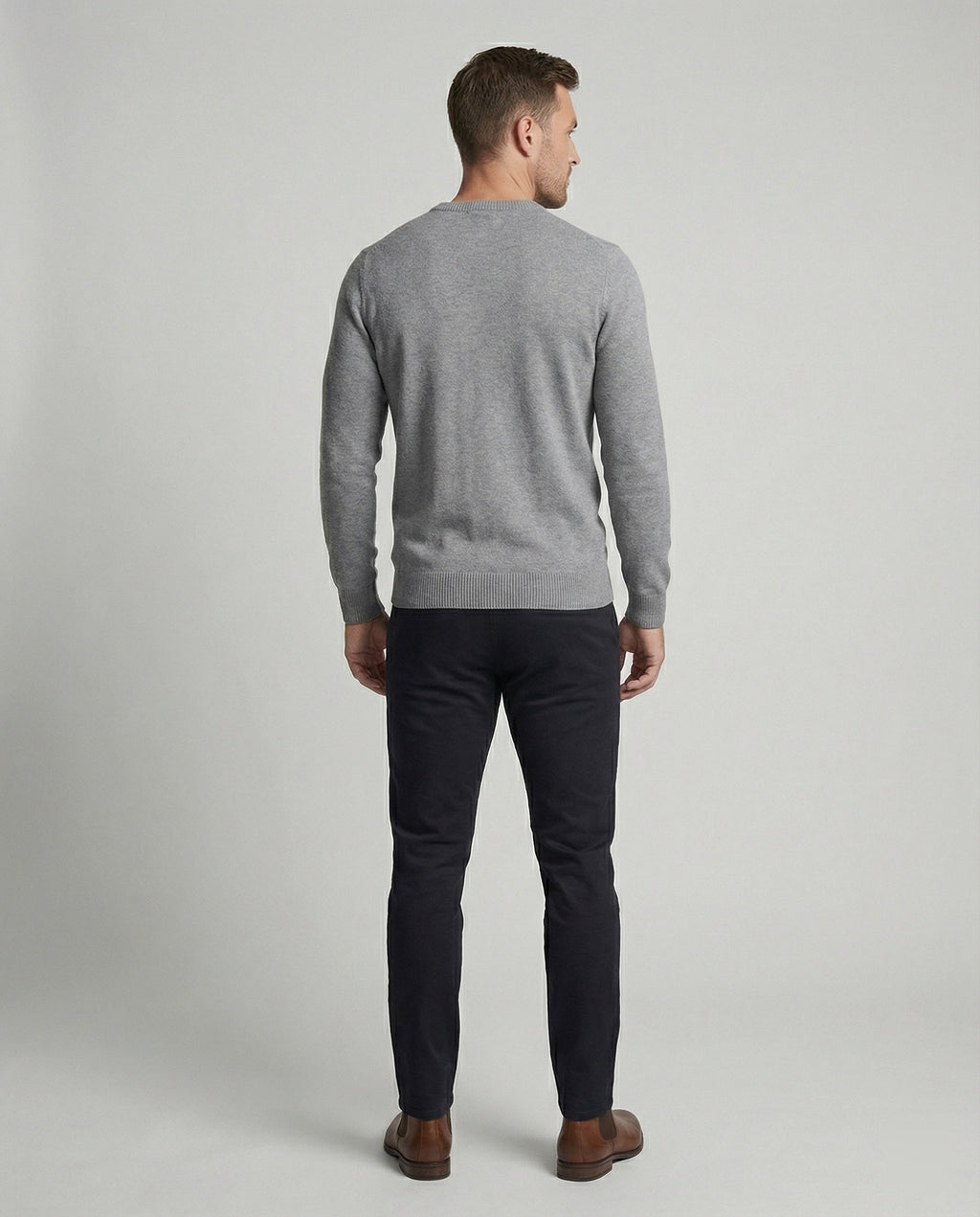 Elian V-Neck Knit — Light Gray