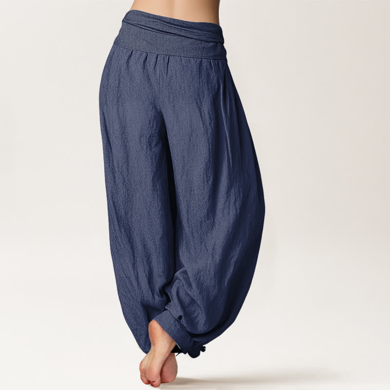 Pantalon Harem en Coton Pur pour Femme à Taille Élastique avec Motif Pierres Bouddha Soleil Lune Étoiles