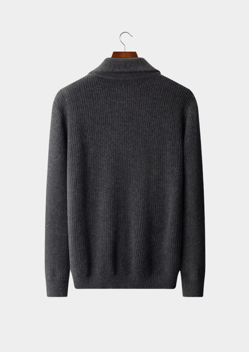 Cardigan à col cheminée double fermeture éclair en laine mérinos extra-fine pure