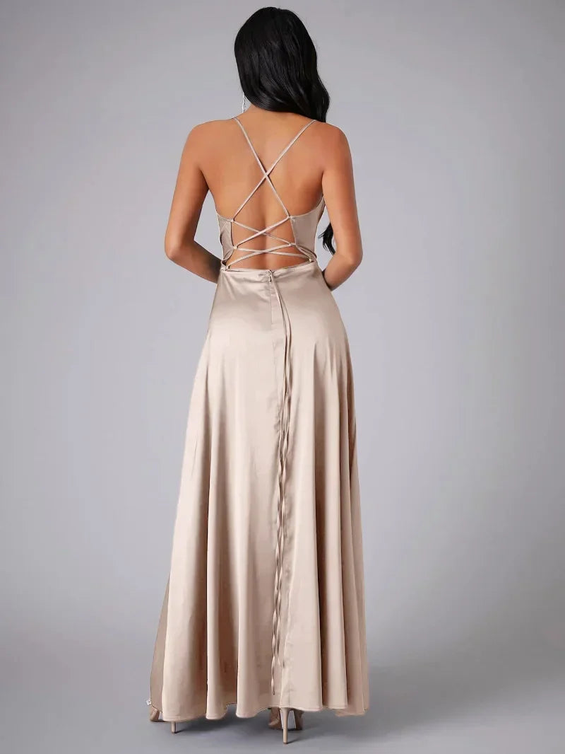 Lucette — Silk Satin Maxi with Braided Back