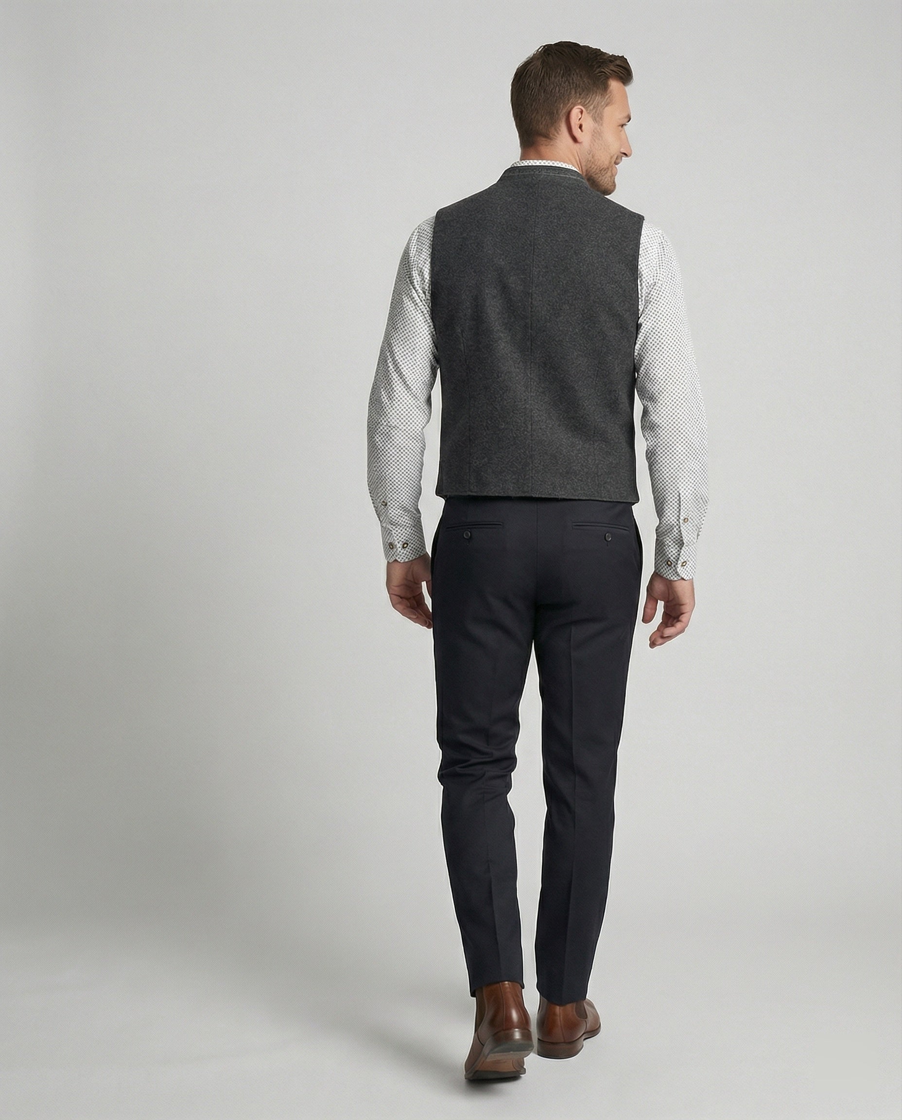 The Einar — Slate Herringbone Trachten Vest