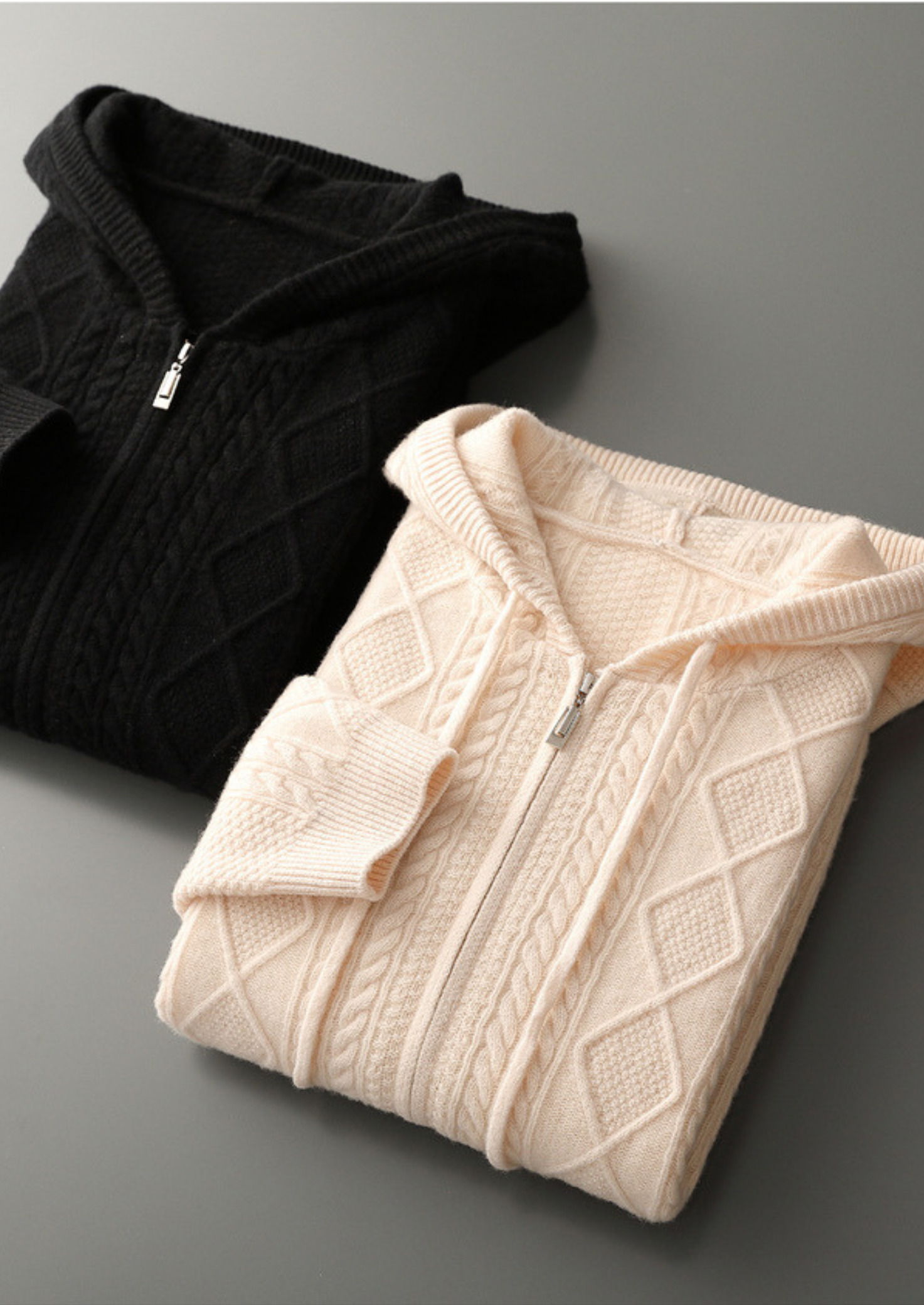 Sweat à capuche zippé d'hiver en laine mérinos extra fine pure
