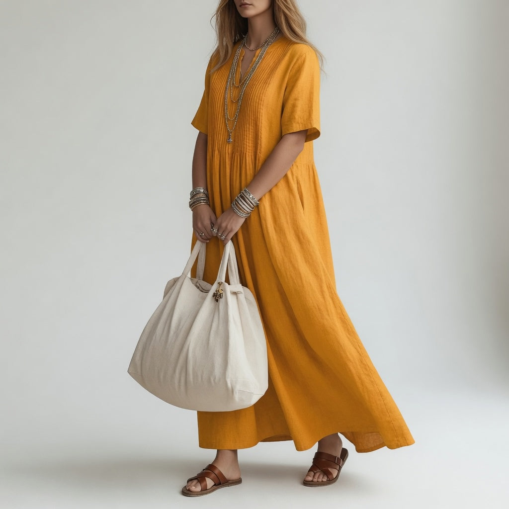Pélagie™ — Robe longue en coton à col en V pour l'été