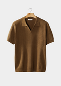 Polo côtelé caramel avec col ouvert