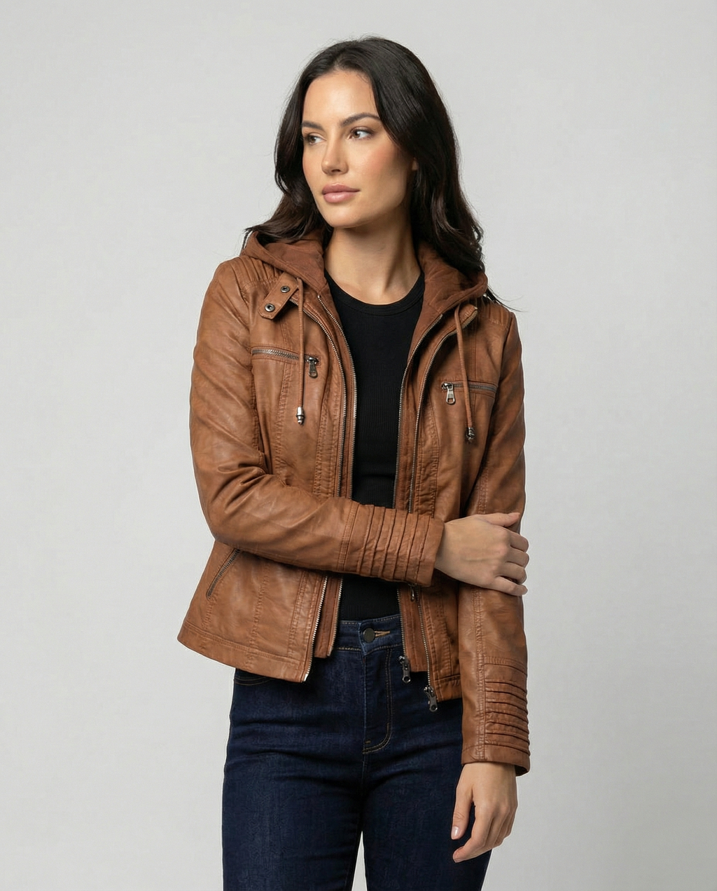 The Kaia — Weatherproof PU Hooded Jacket in Khaki
