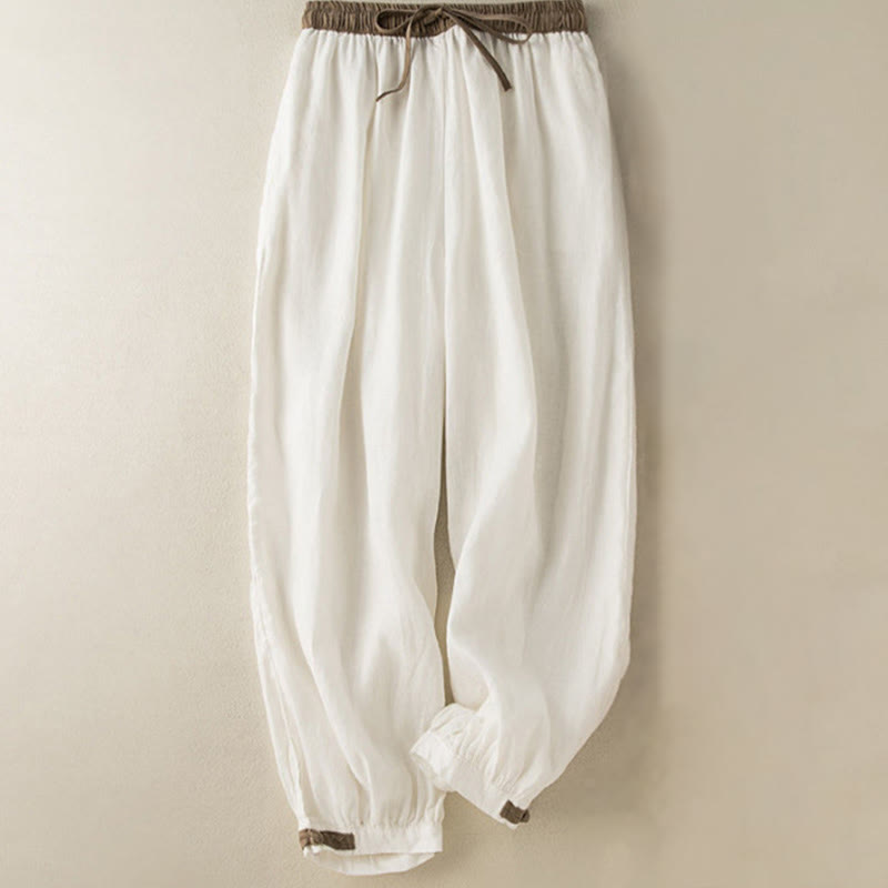 Pantalon Harem Femme en Coton Uni Buddha Stones avec Cordons et Poches