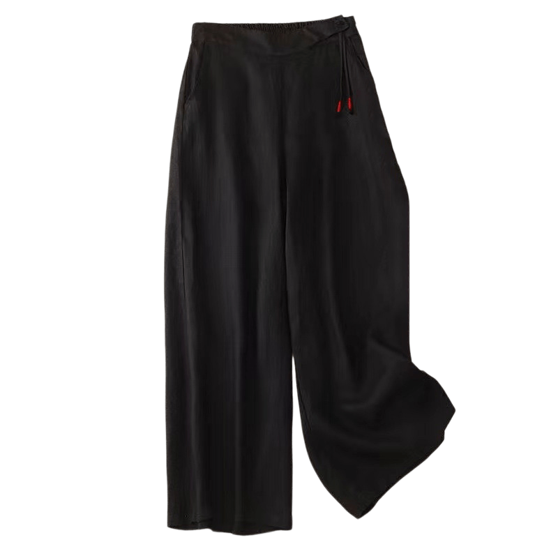 Pantalon Capri Large Femme Bouton Unique Couleur Unie Buddha Stones avec Poches