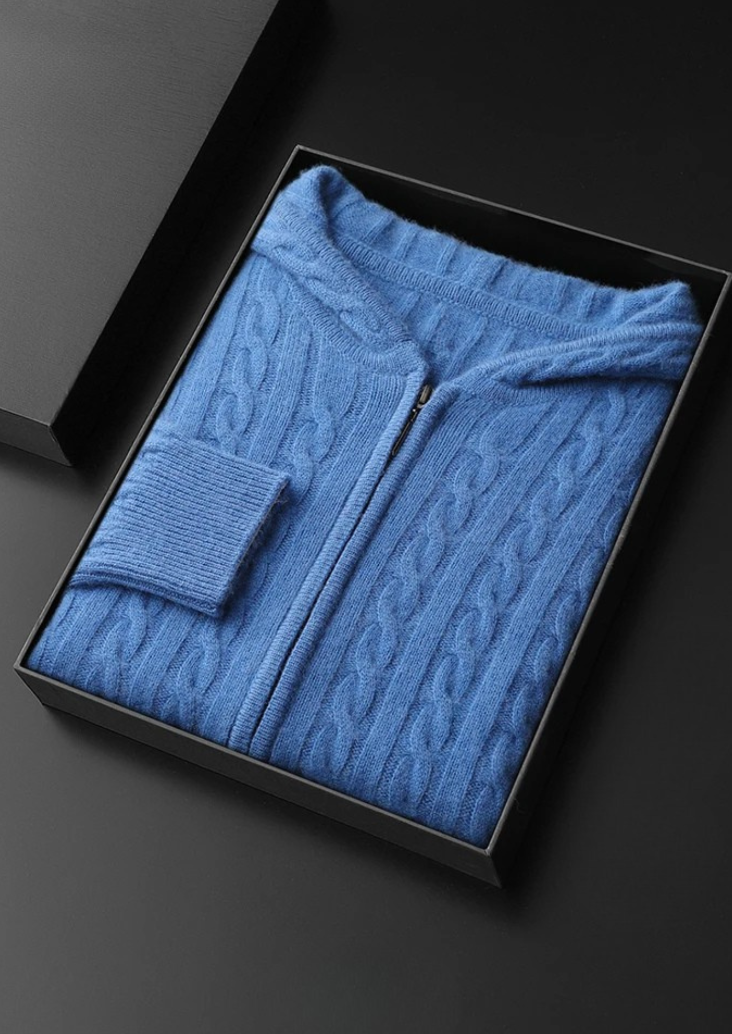 Sweat à capuche en cachemire premium à maille torsadée avec fermeture éclair