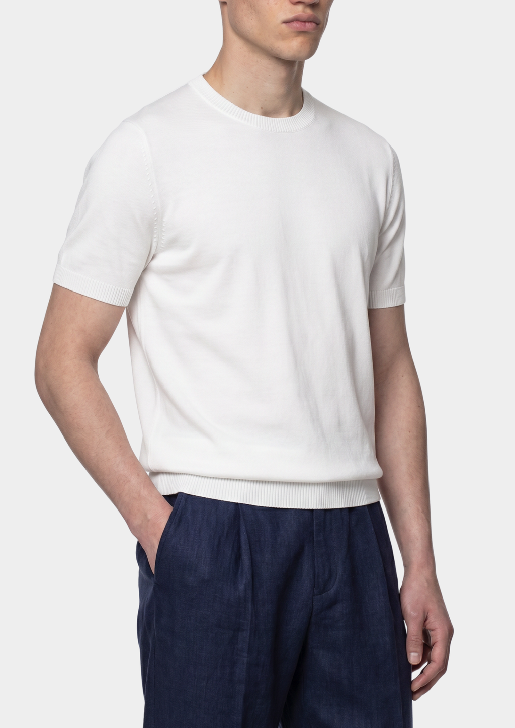 T-SHIRT ESSENTIEL BLANC EN MAILLE À COL ROND