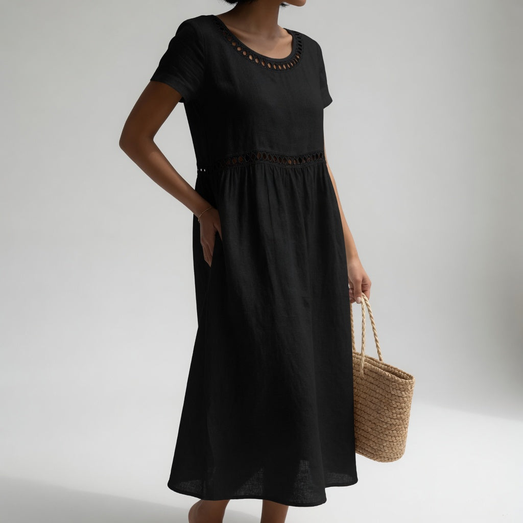 Pernelle™ — Robe mi-longue en coton 100% brodée, douceur féminine