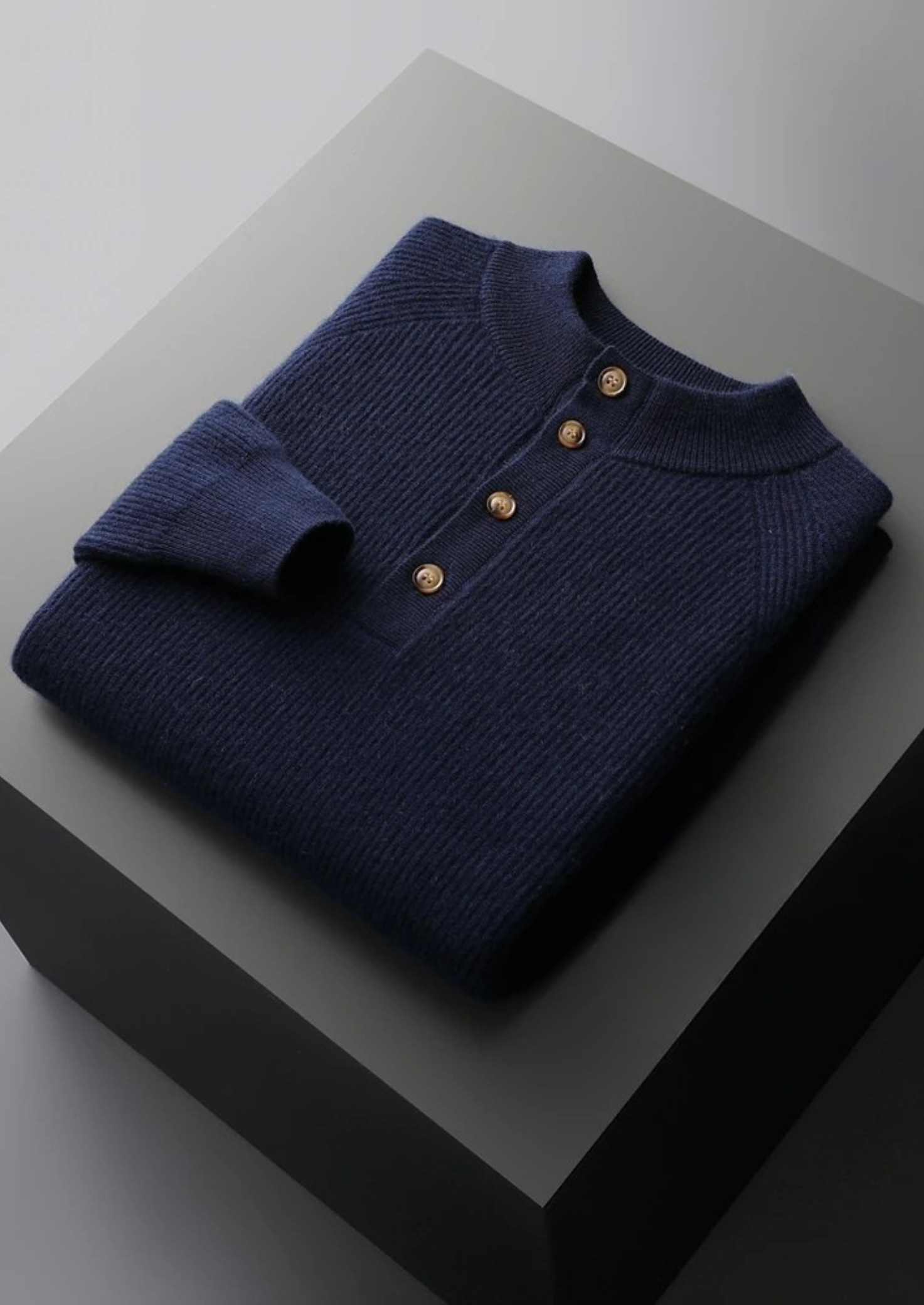 Pull Henley classique côtelé en cachemire premium