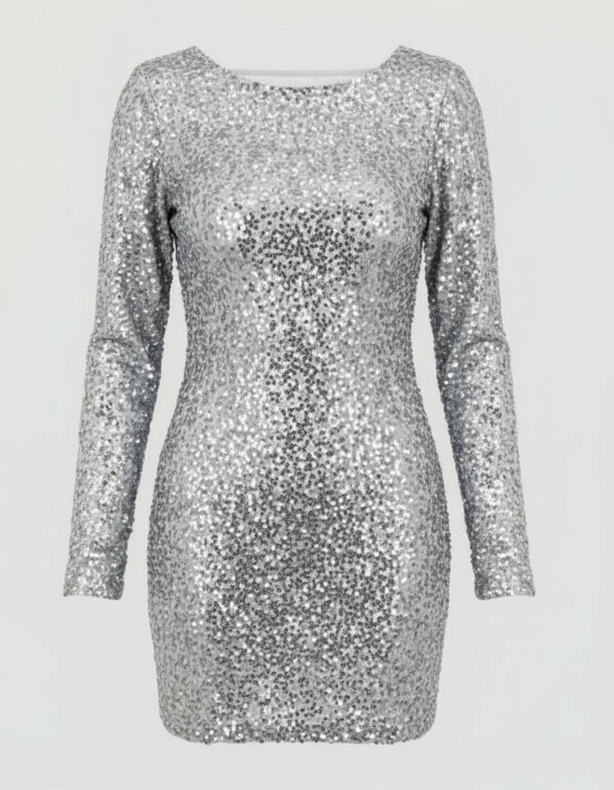 The Elara Mini — Silver Sequin Open Back