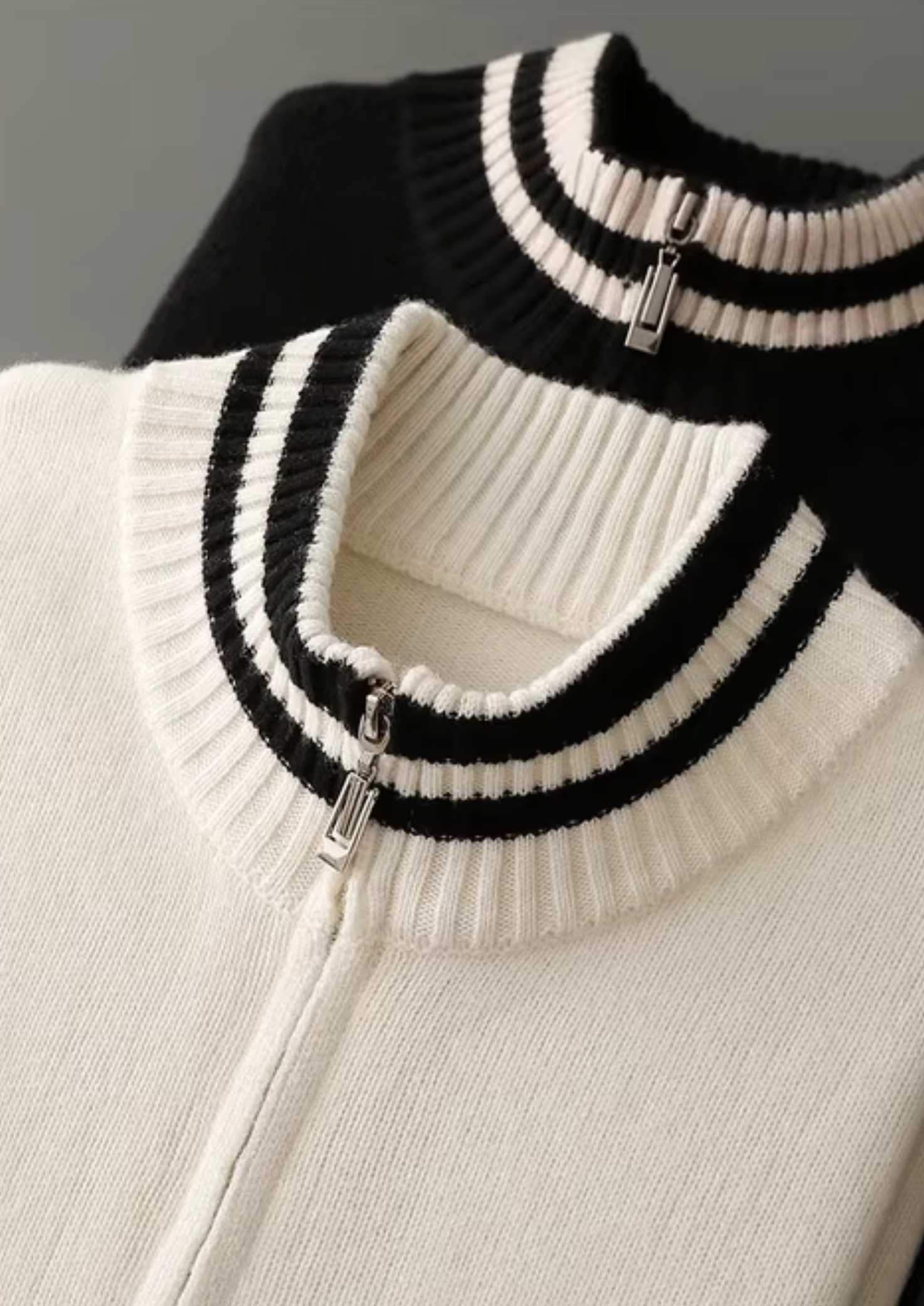 Cardigan zippé en laine mérinos extra-fine pure bicolore