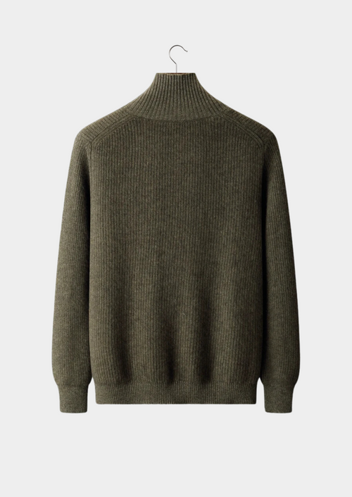 Cardigan côtelé en cachemire premium avec col montant