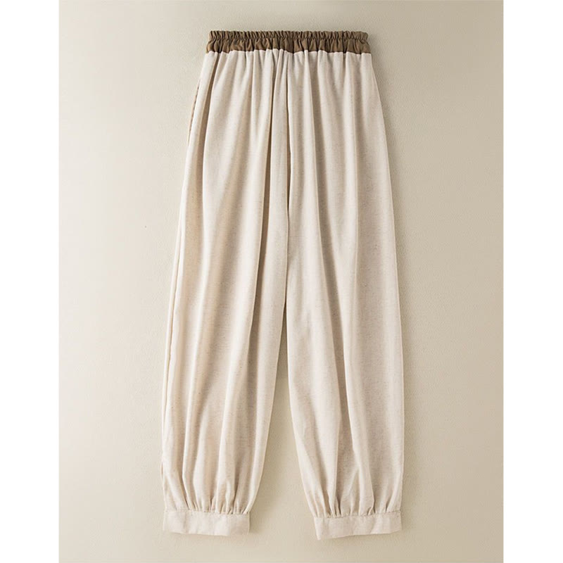Pantalon Harem Femme en Coton Uni Buddha Stones avec Cordons et Poches