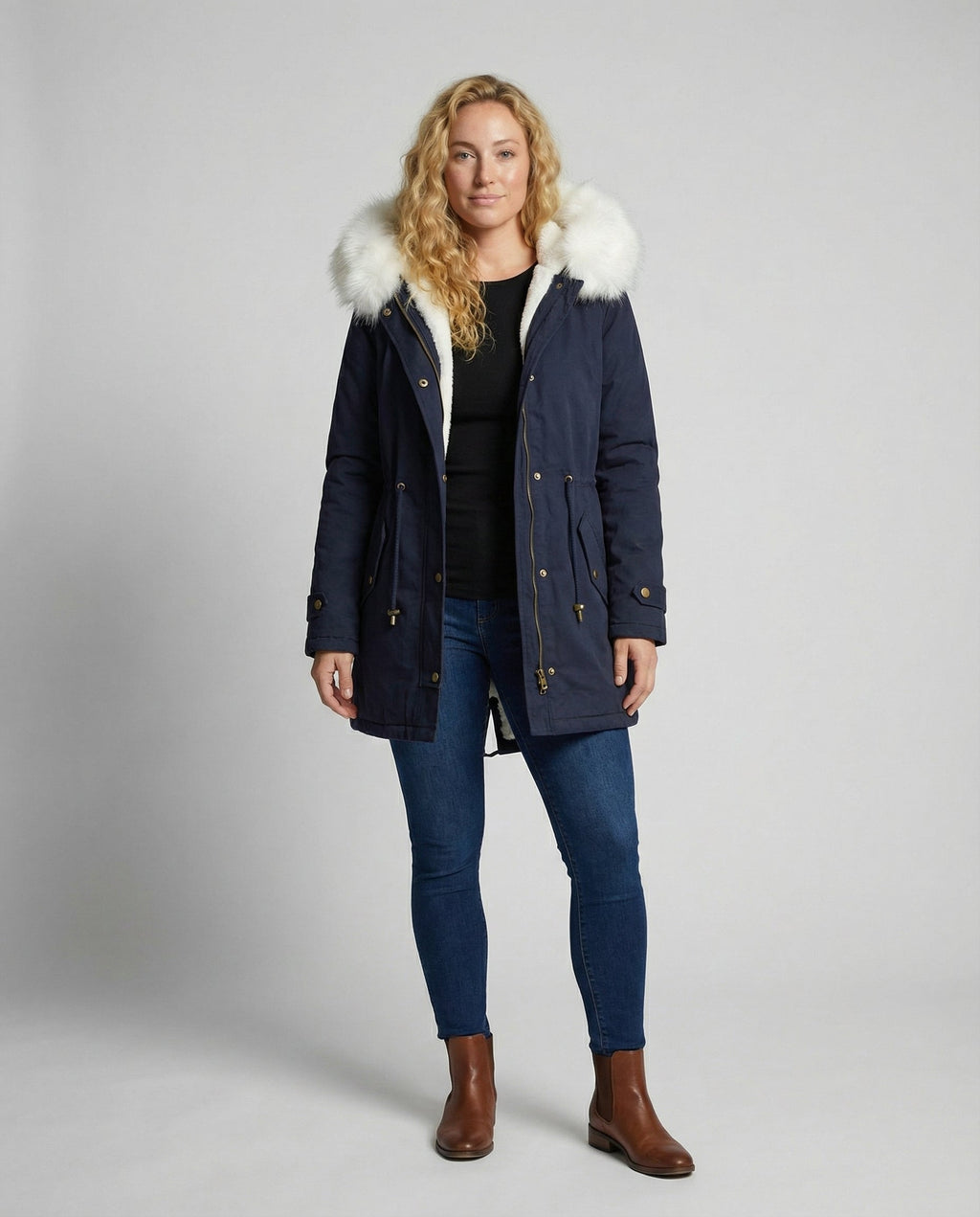 The Sanna Parka — Cobalt Faux Fur Trim