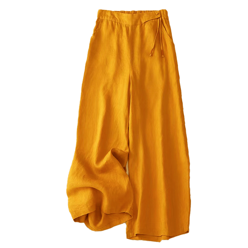 Pantalon Capri Large Femme Bouton Unique Couleur Unie Buddha Stones avec Poches