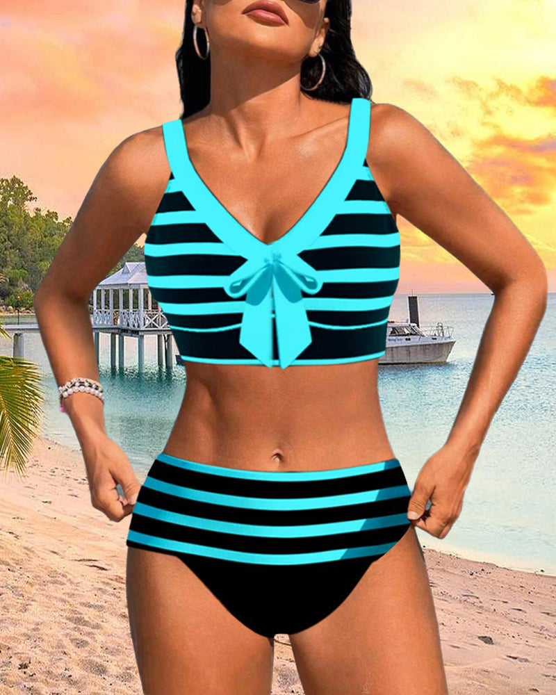 Laluna® | Bikini taille haute à rayures