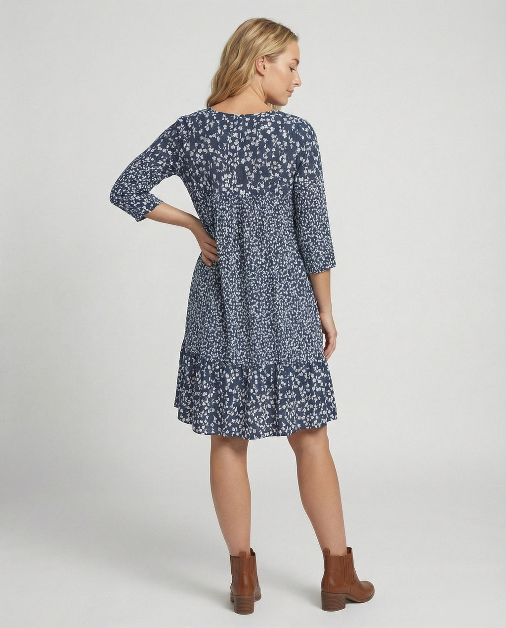The Ivara — Blue Floral Midi Dress