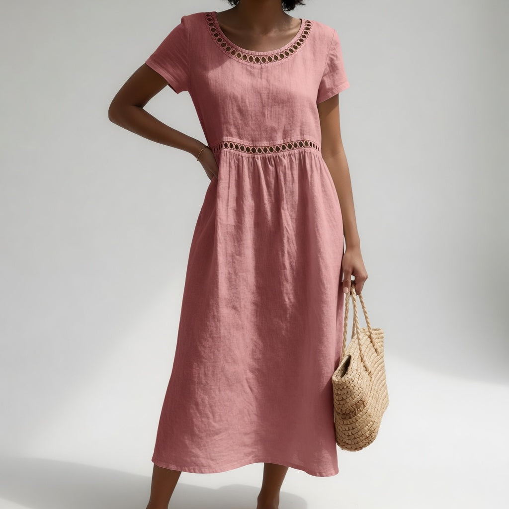 Pernelle™ — Robe mi-longue en coton 100% brodée, douceur féminine