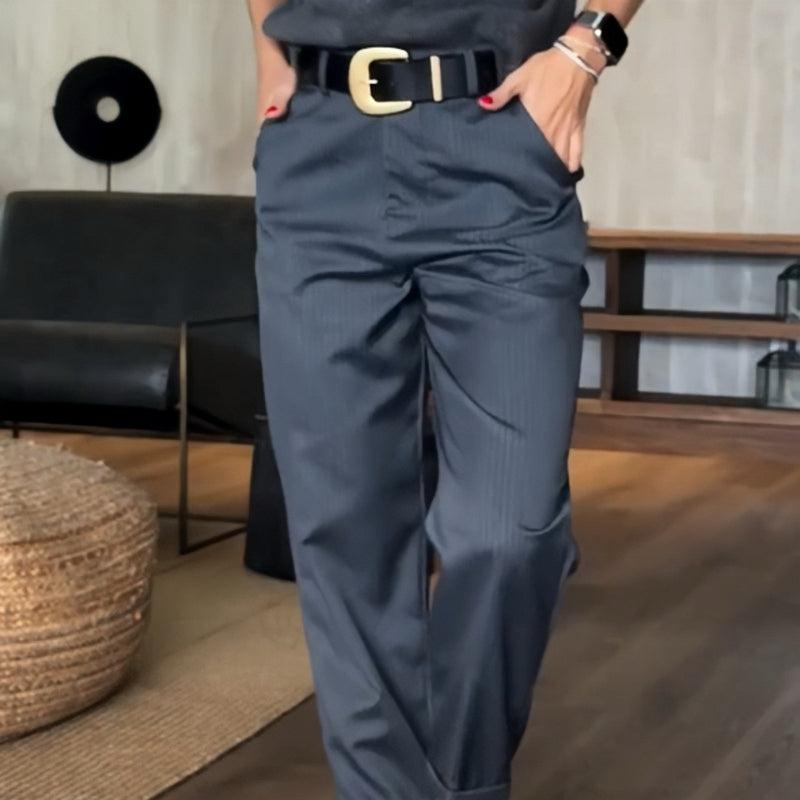 Silja Trousers — Slate Straight-Leg Tailoring