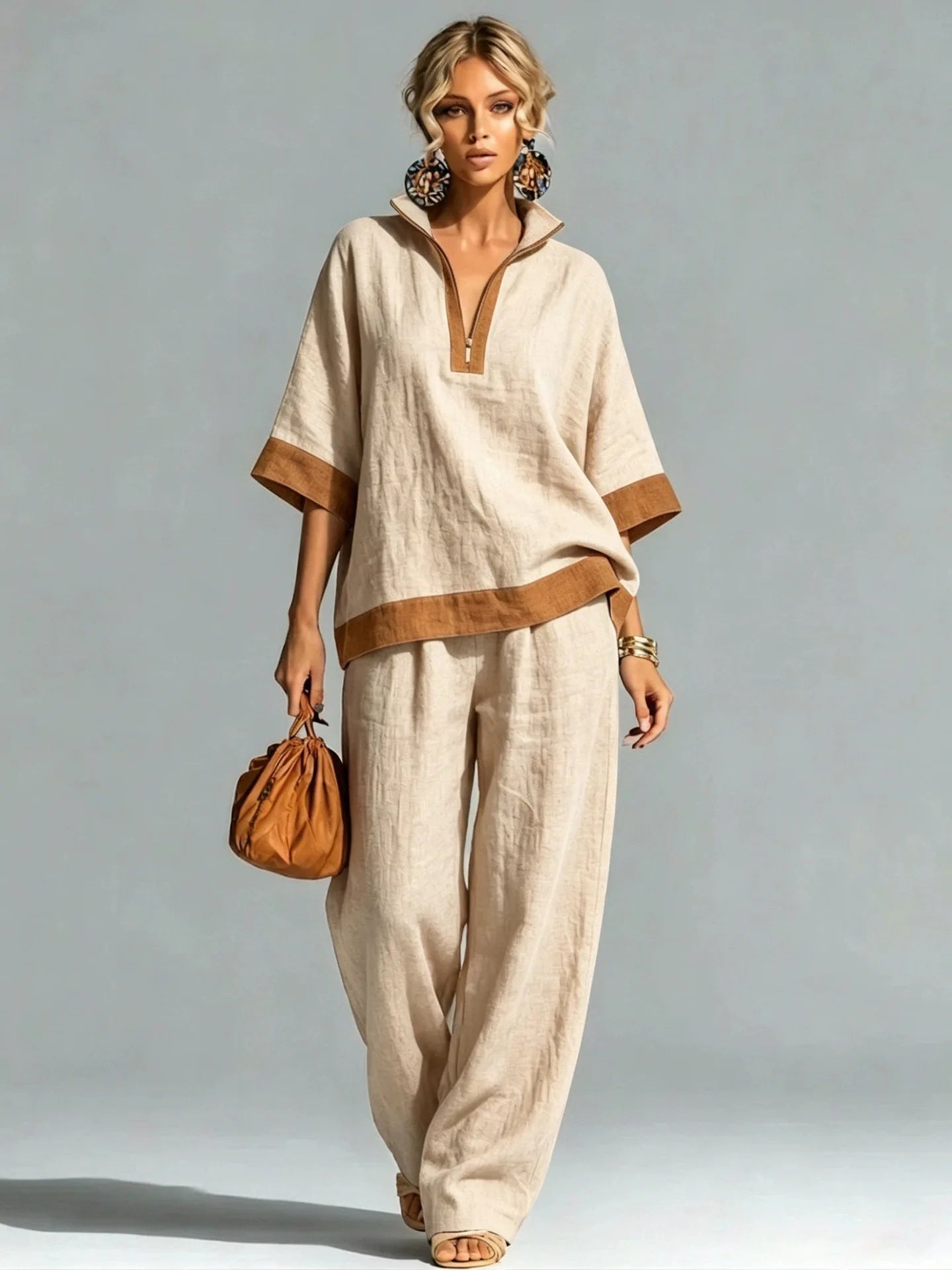 Ensemble coordonné pour femme style lin vintage