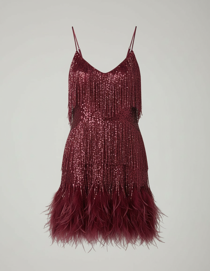 The Elira — Feathered Sequin Cocktail Dress