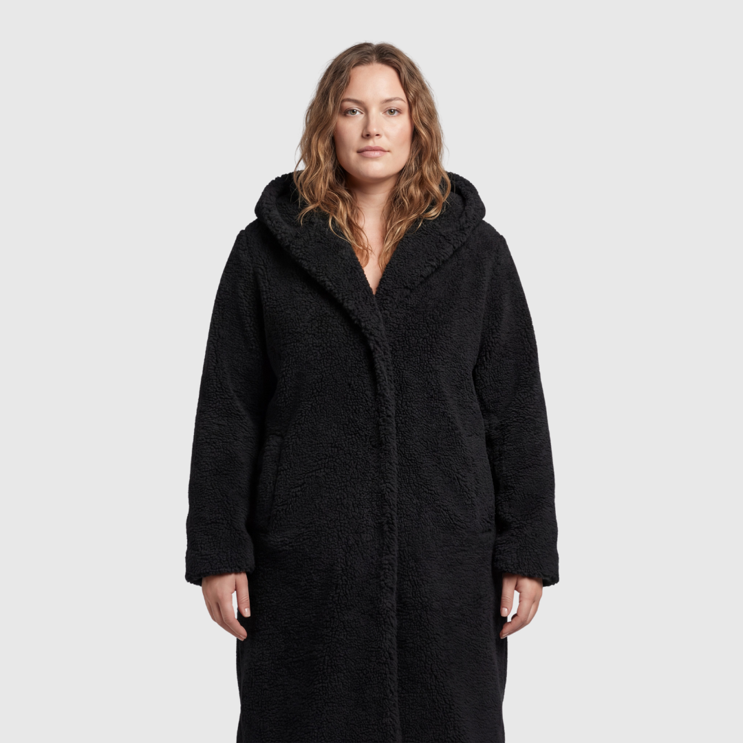 The Elowen — Plush Teddy Coat in Noir